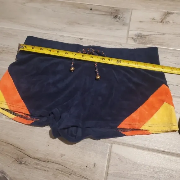 Juicy Couture Y2K Navy Orange Yellow Terry Shorts Medium Retro Drawstring