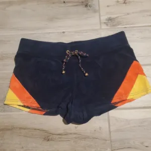Juicy Couture Y2K Navy Orange Yellow Terry Shorts Medium Retro Drawstring