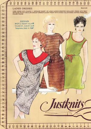 Justknits Womens Stretch Knit Dresses 1980s Vintage Master Sewing Pattern Sizes 8 - 22 UNCUT Factory Folded