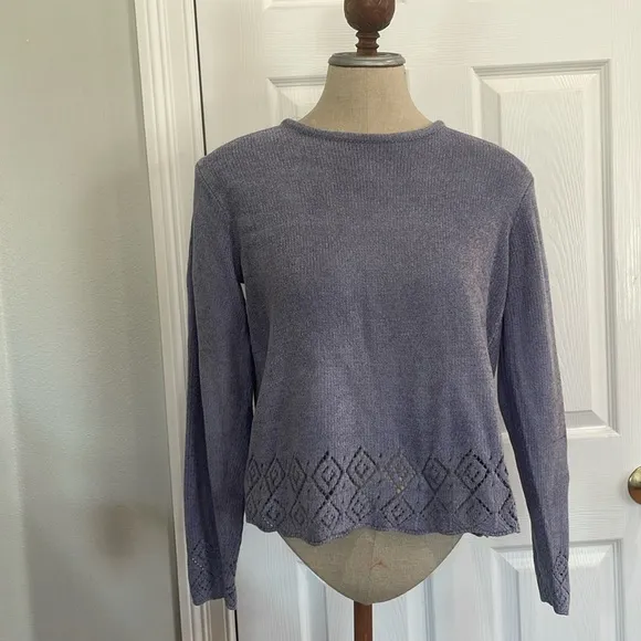 Karen Scott crop sweater long sleeve cutouts soft periwinkle blue women PS