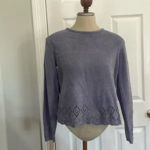 Karen Scott crop sweater long sleeve cutouts soft periwinkle blue women PS