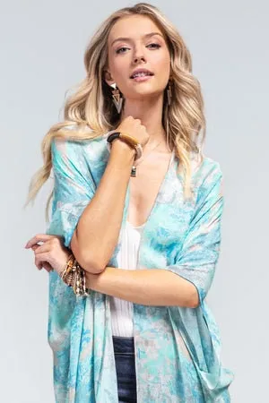 Kimono Cardigan with Bohemian Accent Ocean Blue Watercolor Print Tie Dye Modern Trendy Soft Robe Spring Vibe for Spring summer