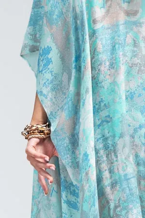 Kimono Cardigan with Bohemian Accent Ocean Blue Watercolor Print Tie Dye Modern Trendy Soft Robe Spring Vibe for Spring summer