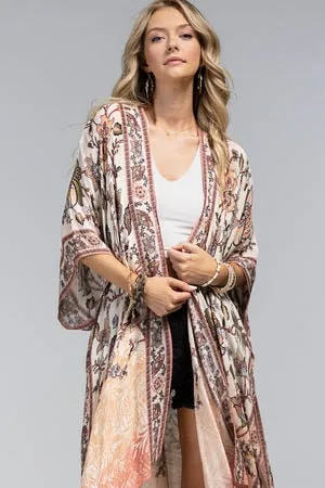 Kimono Cardigan with Bohemian Accent Ocean Blue Watercolor Print Tie Dye Modern Trendy Soft Robe Spring Vibe for Spring summer