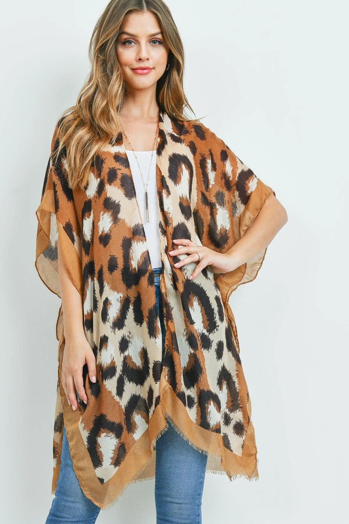 Kimono Cardigan with Bohemian Pastel Orange Aqua Damask Print Duster Lightweight Jacket for Spring summer