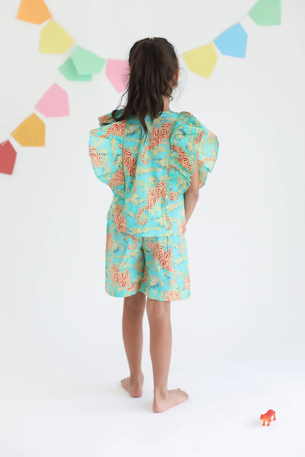 Klingaru Frill Top and Shorts Set - Green Red Tiger