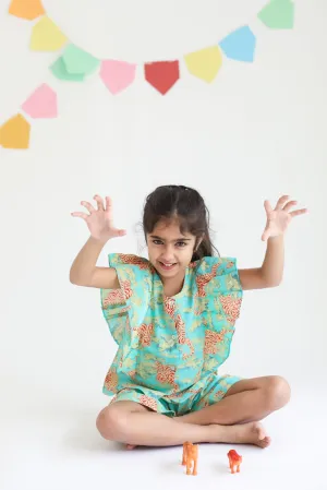 Klingaru Frill Top and Shorts Set - Green Red Tiger