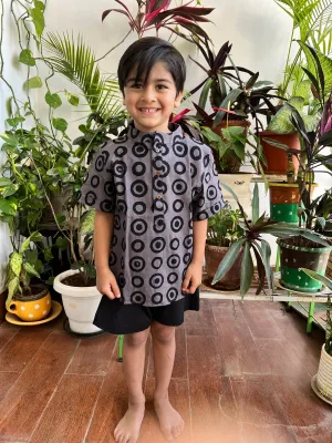 Klingaru Short Kurta - Handblock Grey Gola