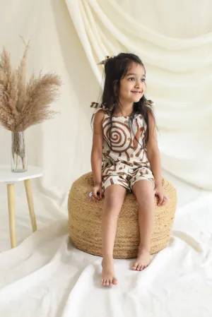 Klingaru Top and Shorts Set - Beige Brown Abstract
