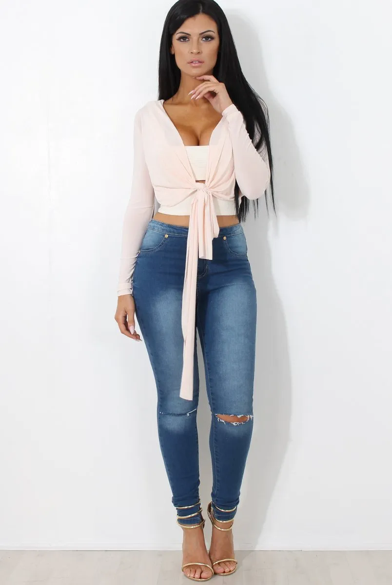 Kola Nude Tie Front Crop Top