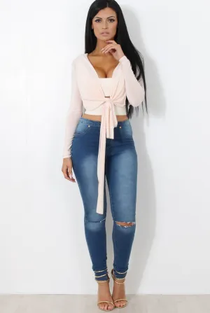 Kola Nude Tie Front Crop Top