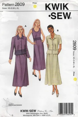 Kwik Sew 2809 Womens Dress & Short Jacket 1990s Vintage Sewing Pattern Size XS - XL UNCUT Factory Folded