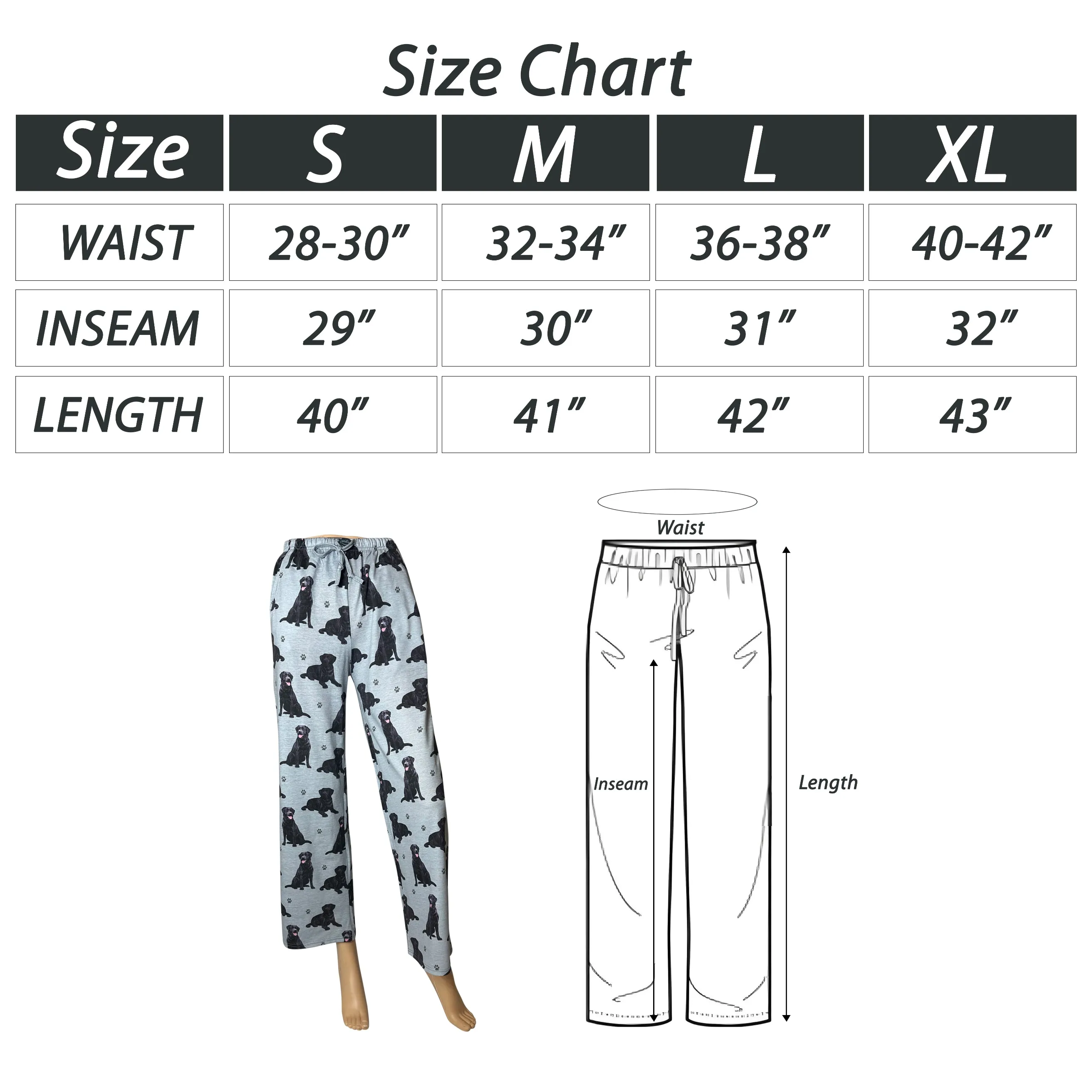 Labrador Black Pajama Bottoms - Unisex Cotton Blend PJs