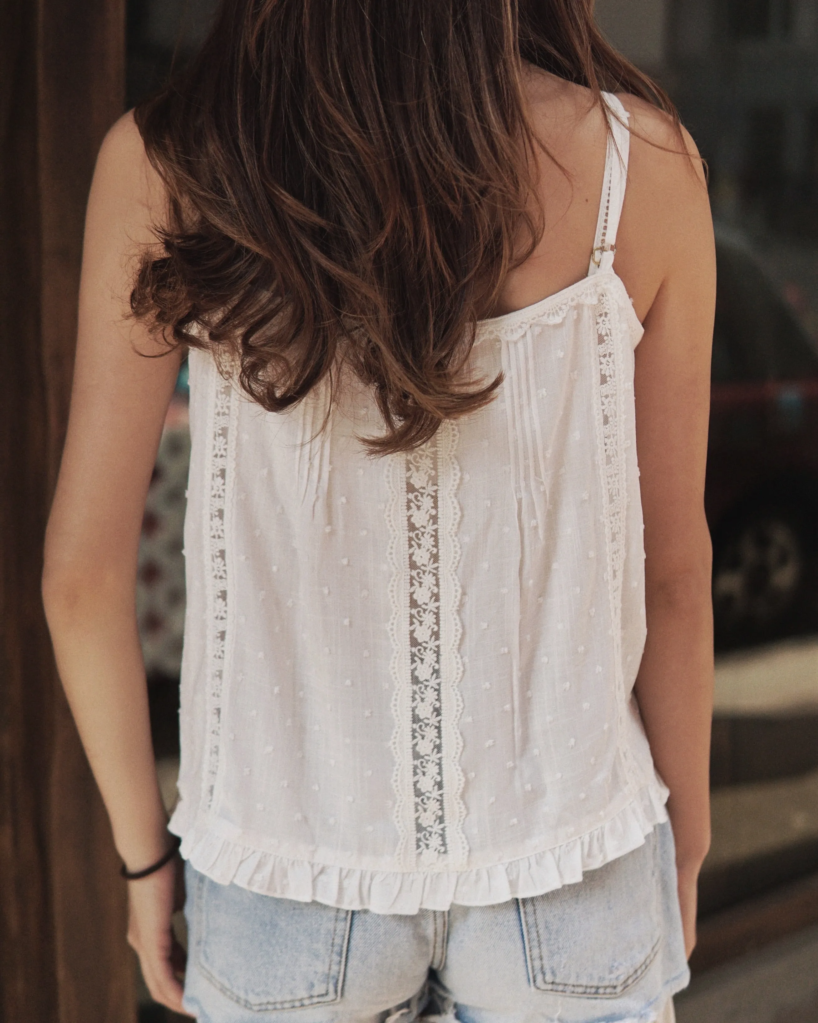 Lace Dot Trim Cami Top