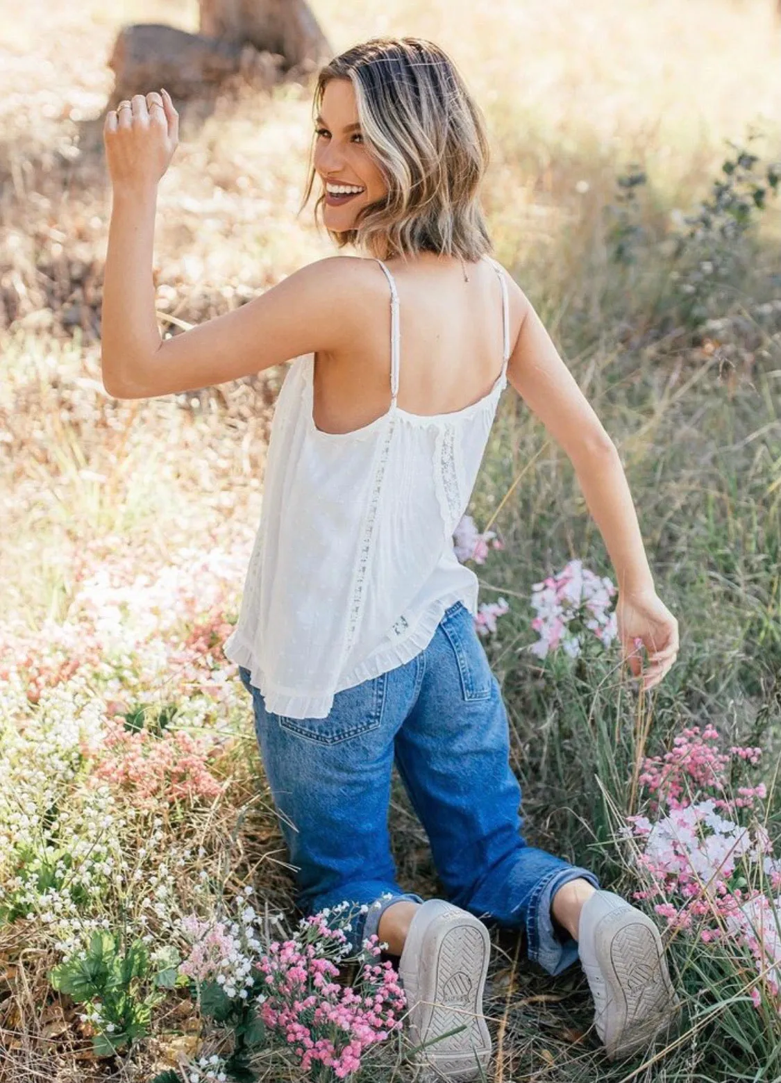 Lace Dot Trim Cami Top