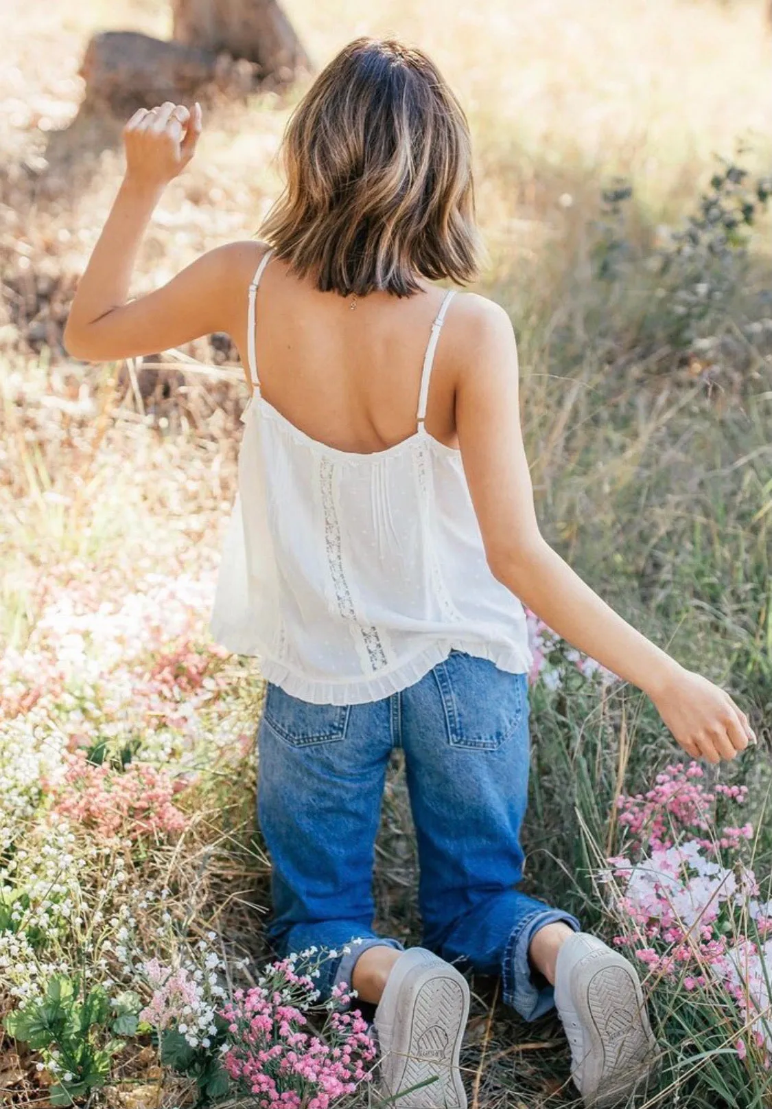 Lace Dot Trim Cami Top