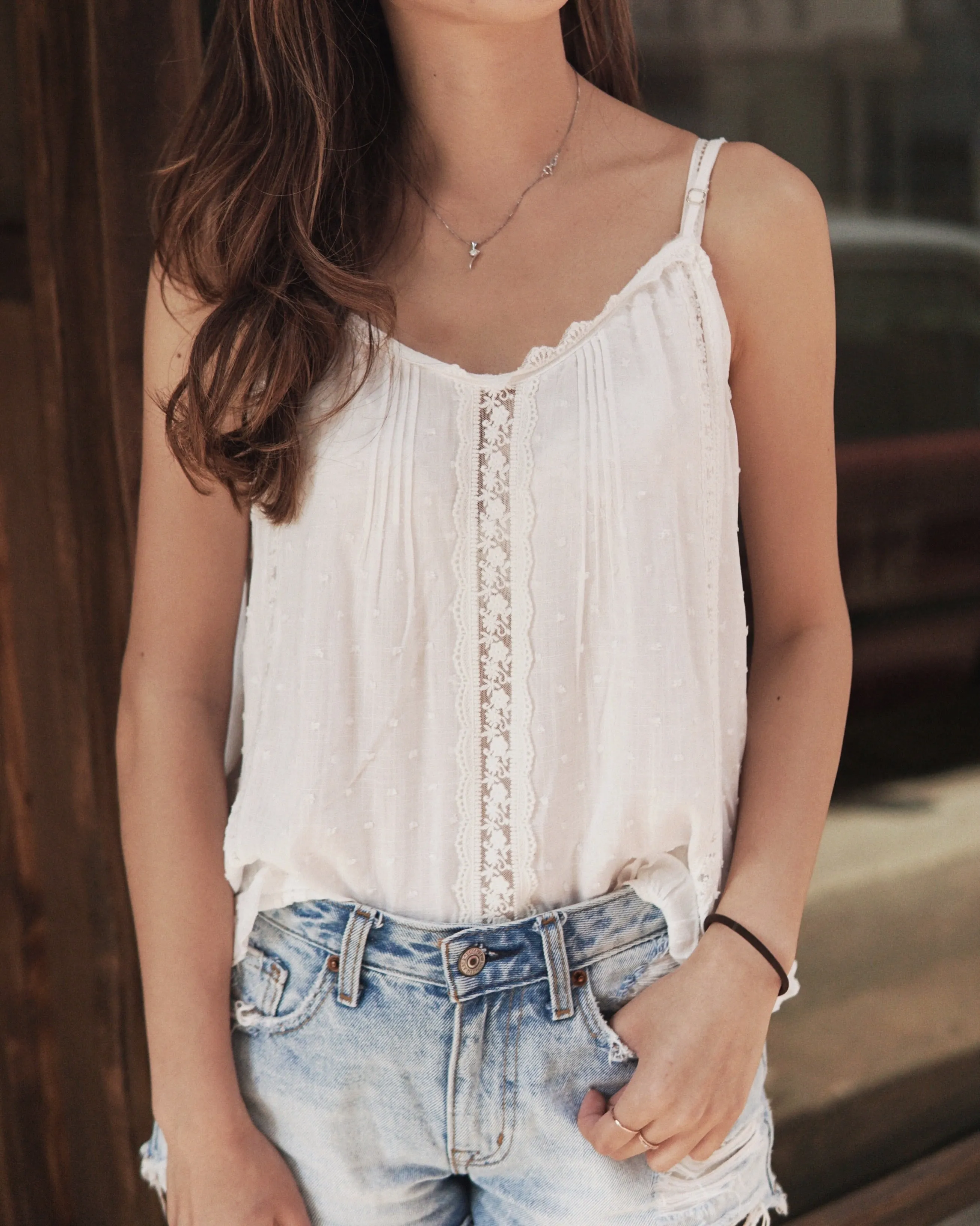 Lace Dot Trim Cami Top