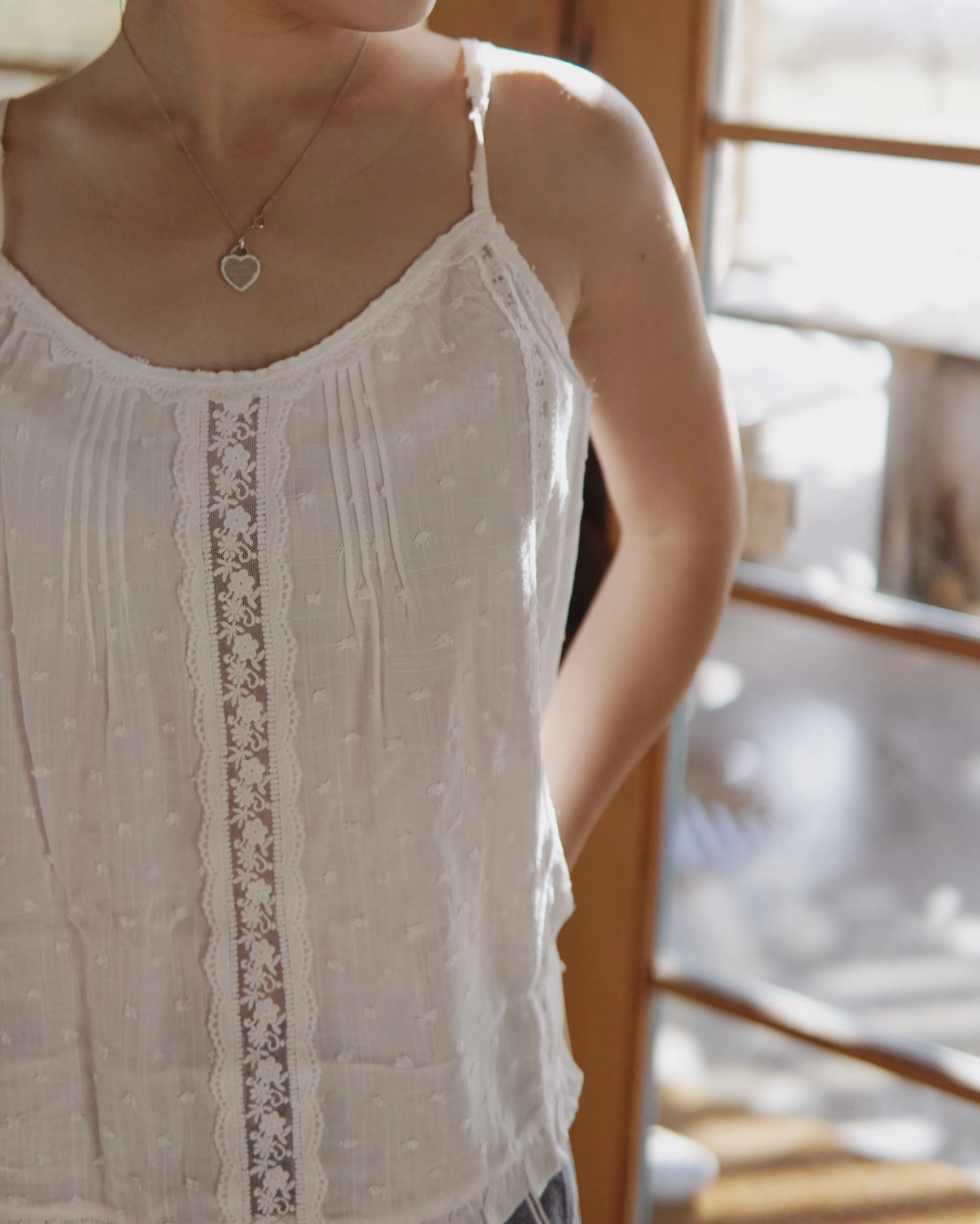Lace Dot Trim Cami Top