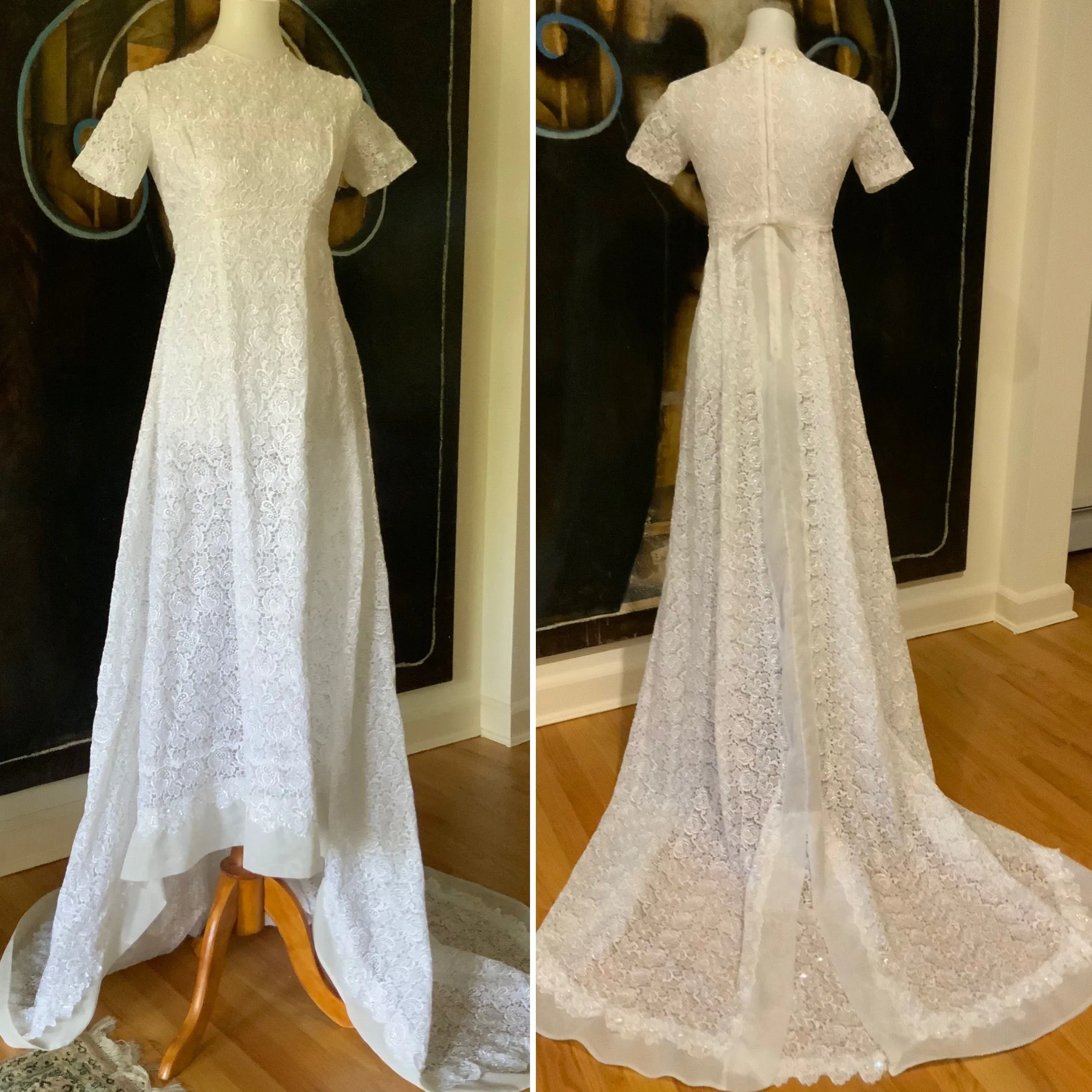 Lace Sequin Wedding Dress - 60s