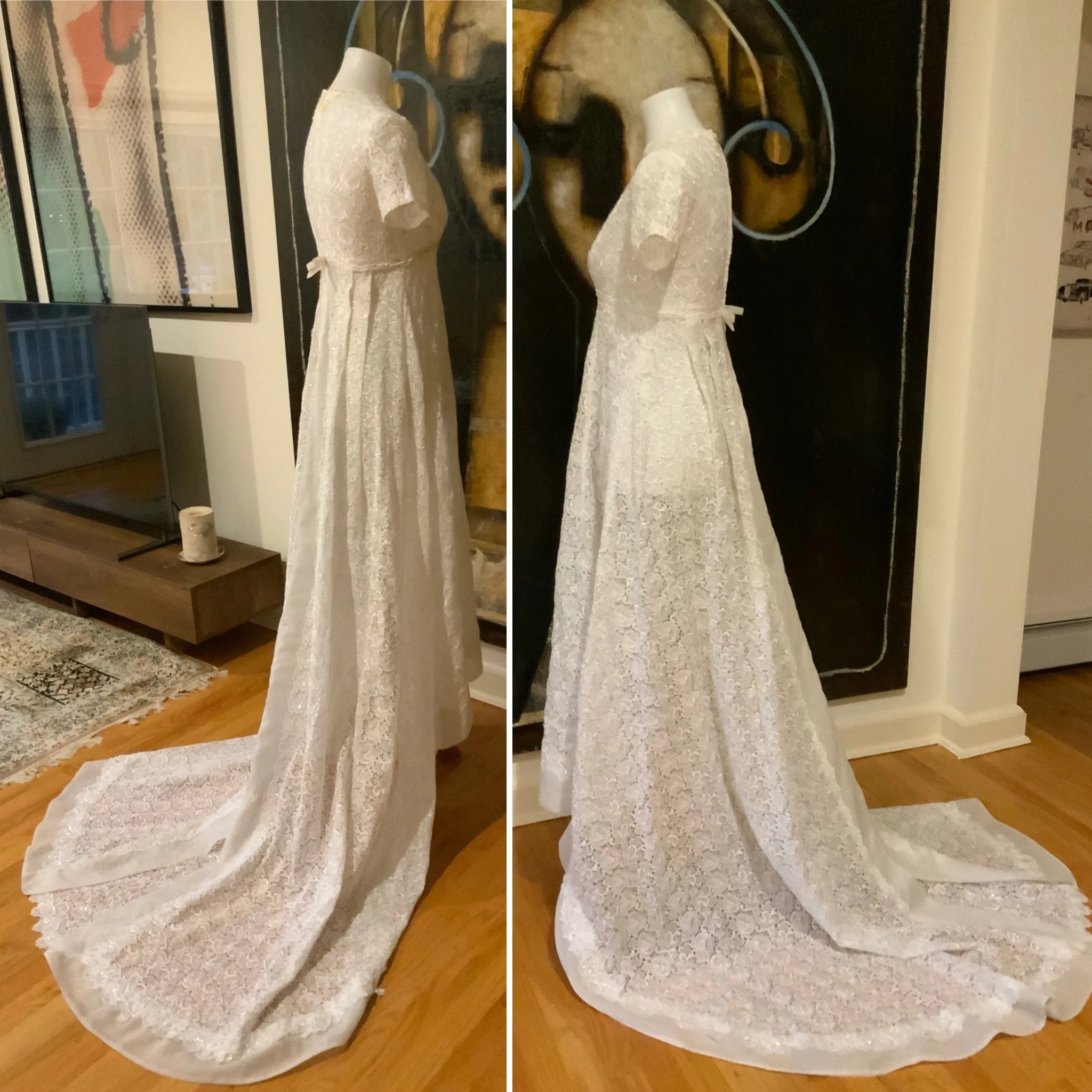 Lace Sequin Wedding Dress - 60s