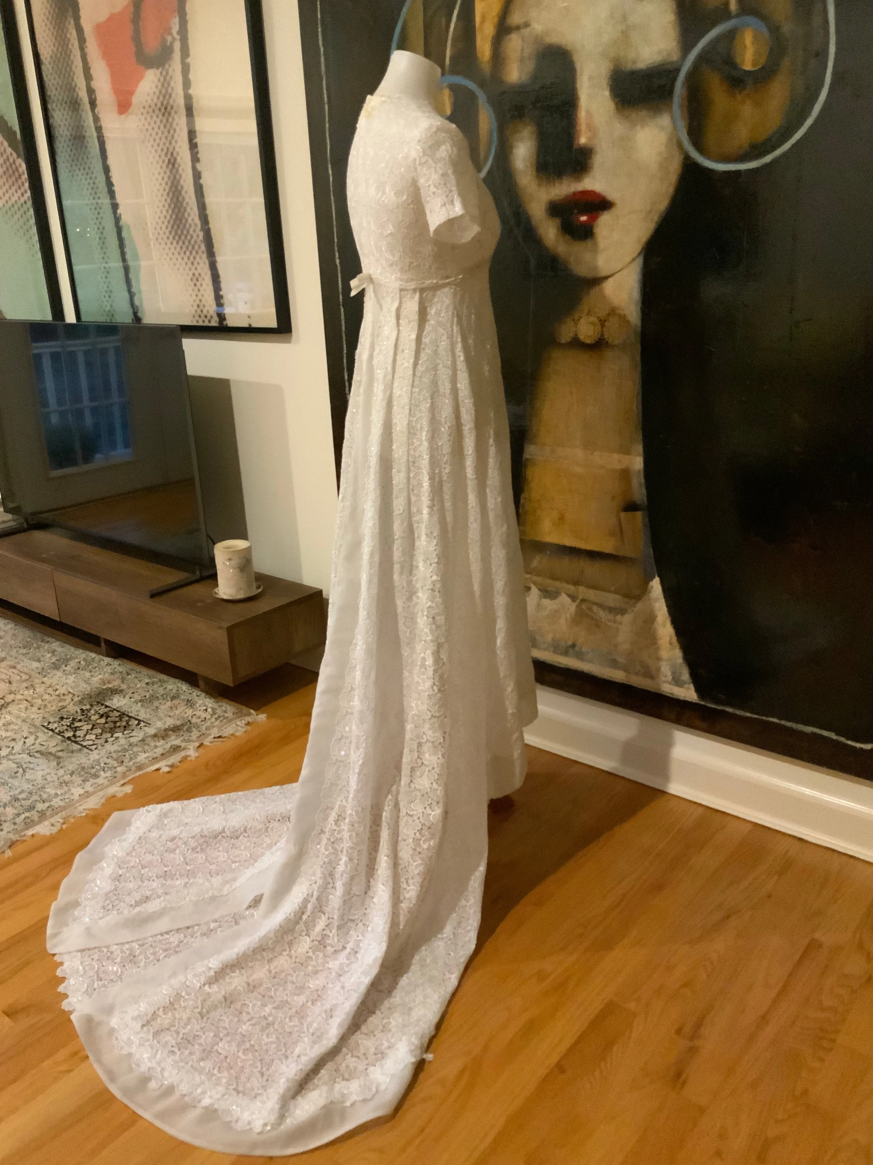 Lace Sequin Wedding Dress - 60s
