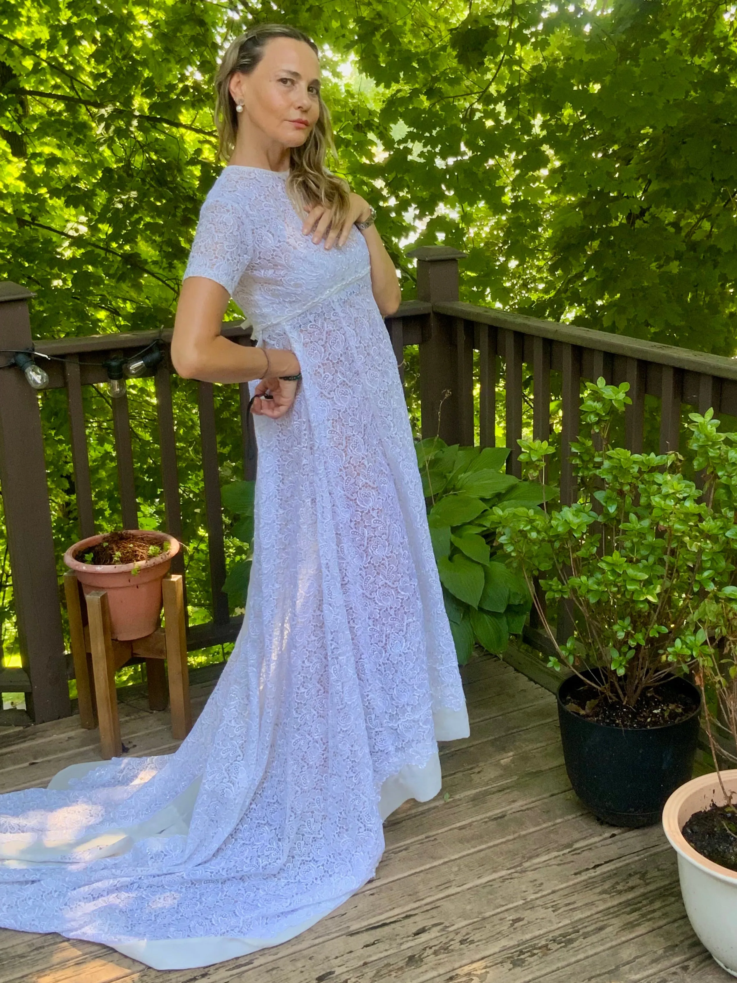 Lace Sequin Wedding Dress - 60s