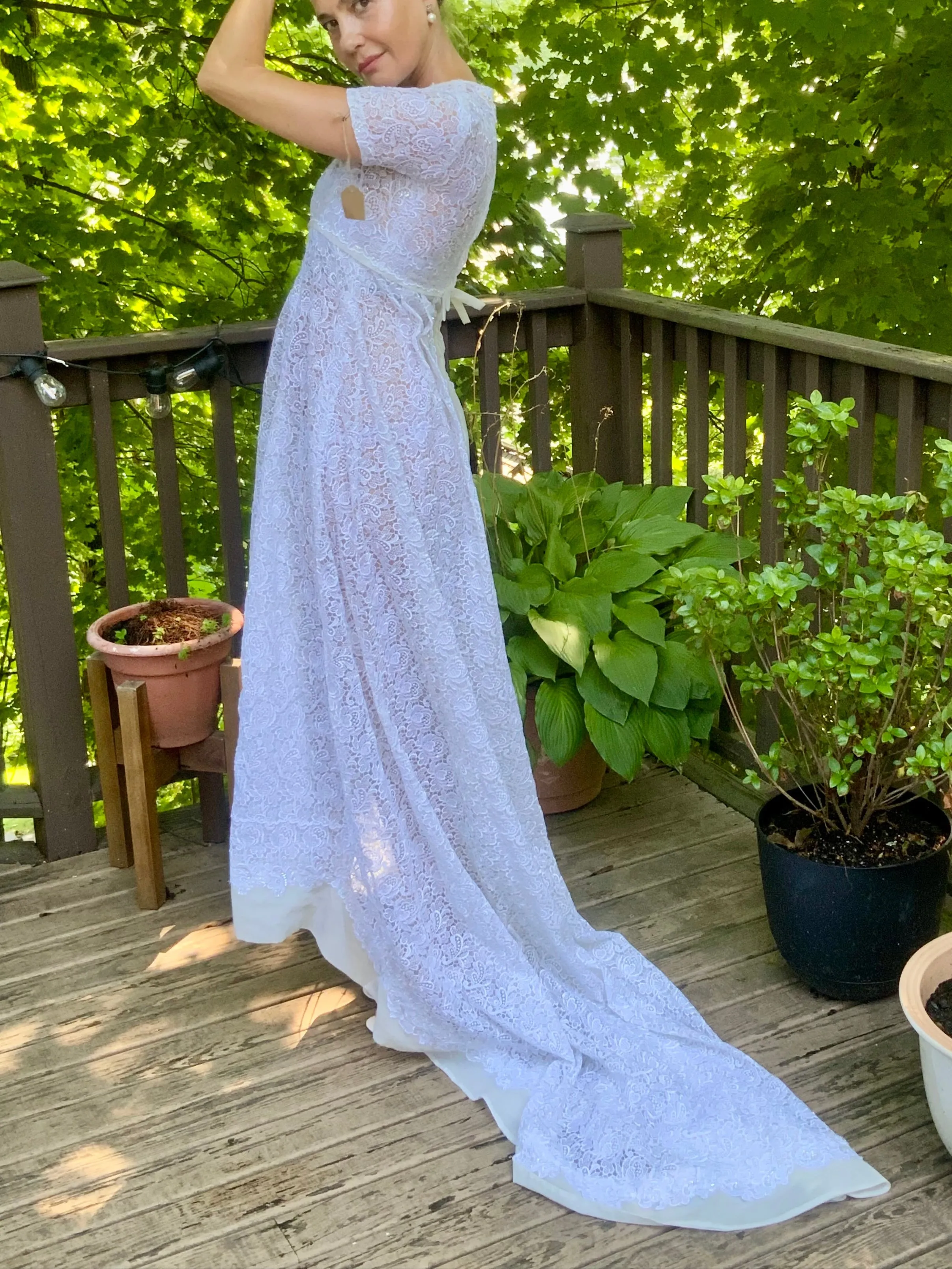 Lace Sequin Wedding Dress - 60s