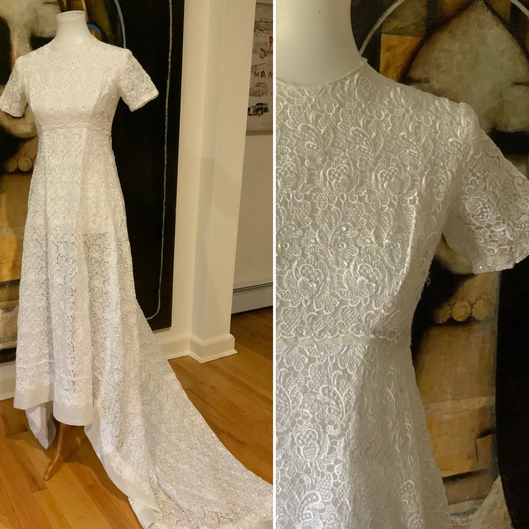 Lace Sequin Wedding Dress - 60s
