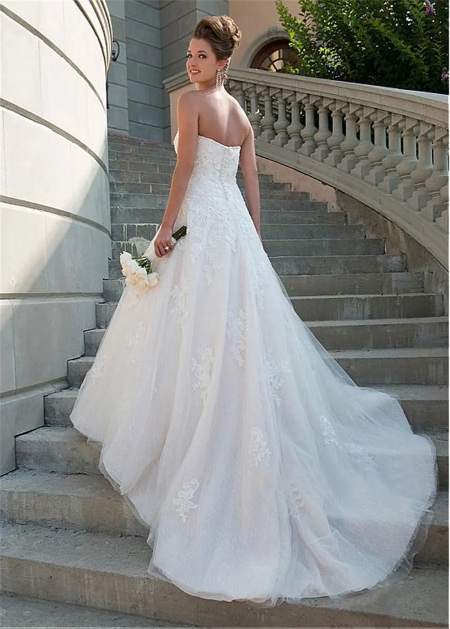 Lace Sweetheart Neckline A-line Wedding Dress Strapless Crystals