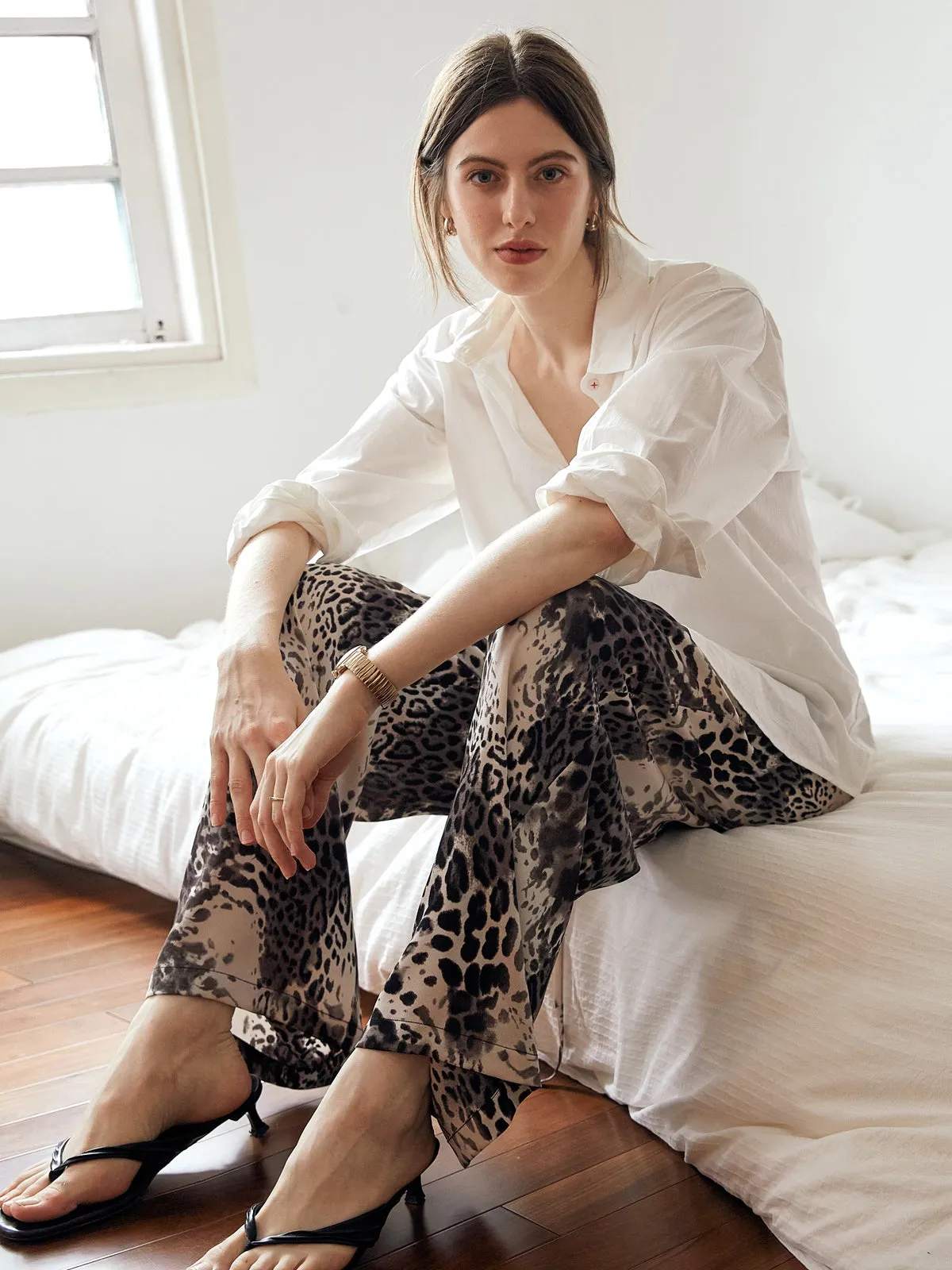 Leopard Print Wide-Leg Trousers