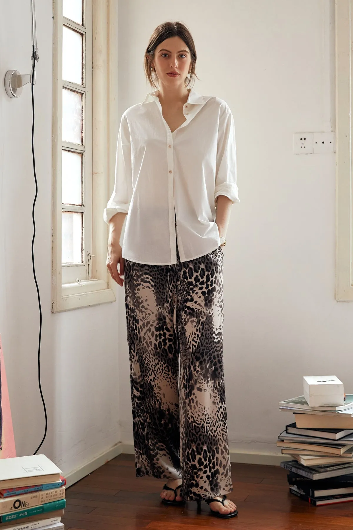 Leopard Print Wide-Leg Trousers