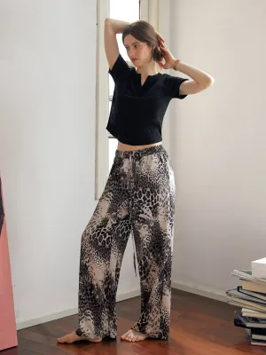 Leopard Print Wide-Leg Trousers