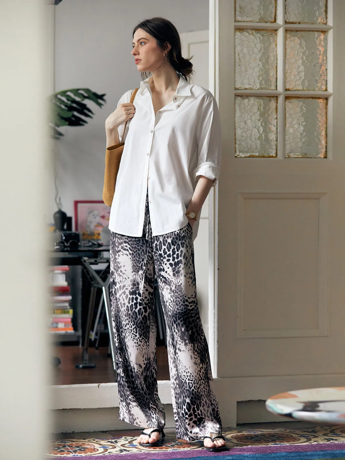 Leopard Print Wide-Leg Trousers