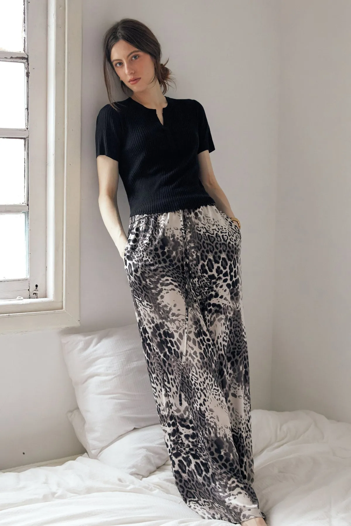 Leopard Print Wide-Leg Trousers