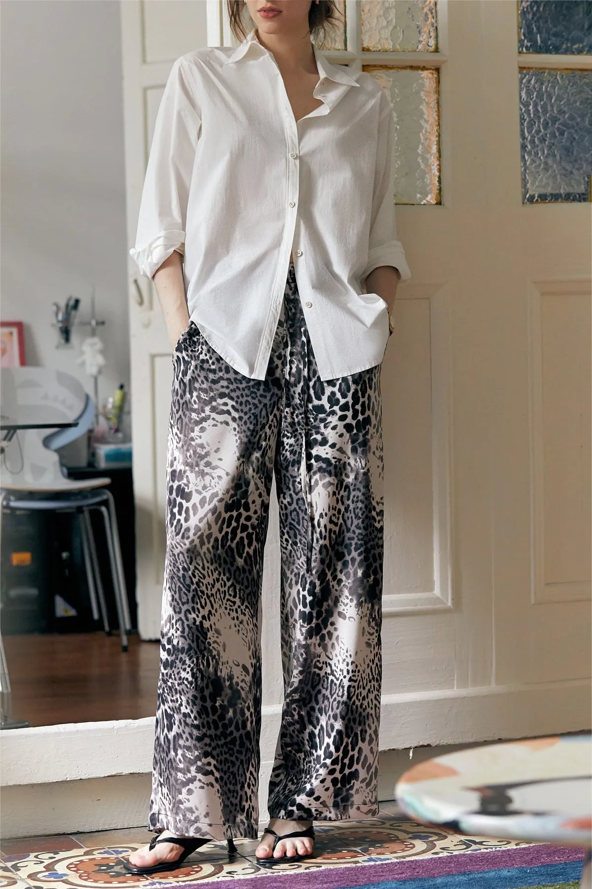 Leopard Print Wide-Leg Trousers