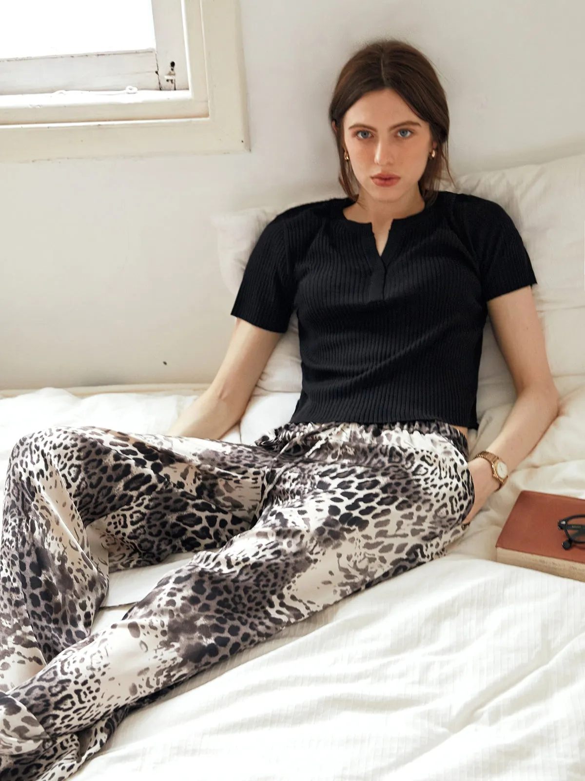 Leopard Print Wide-Leg Trousers