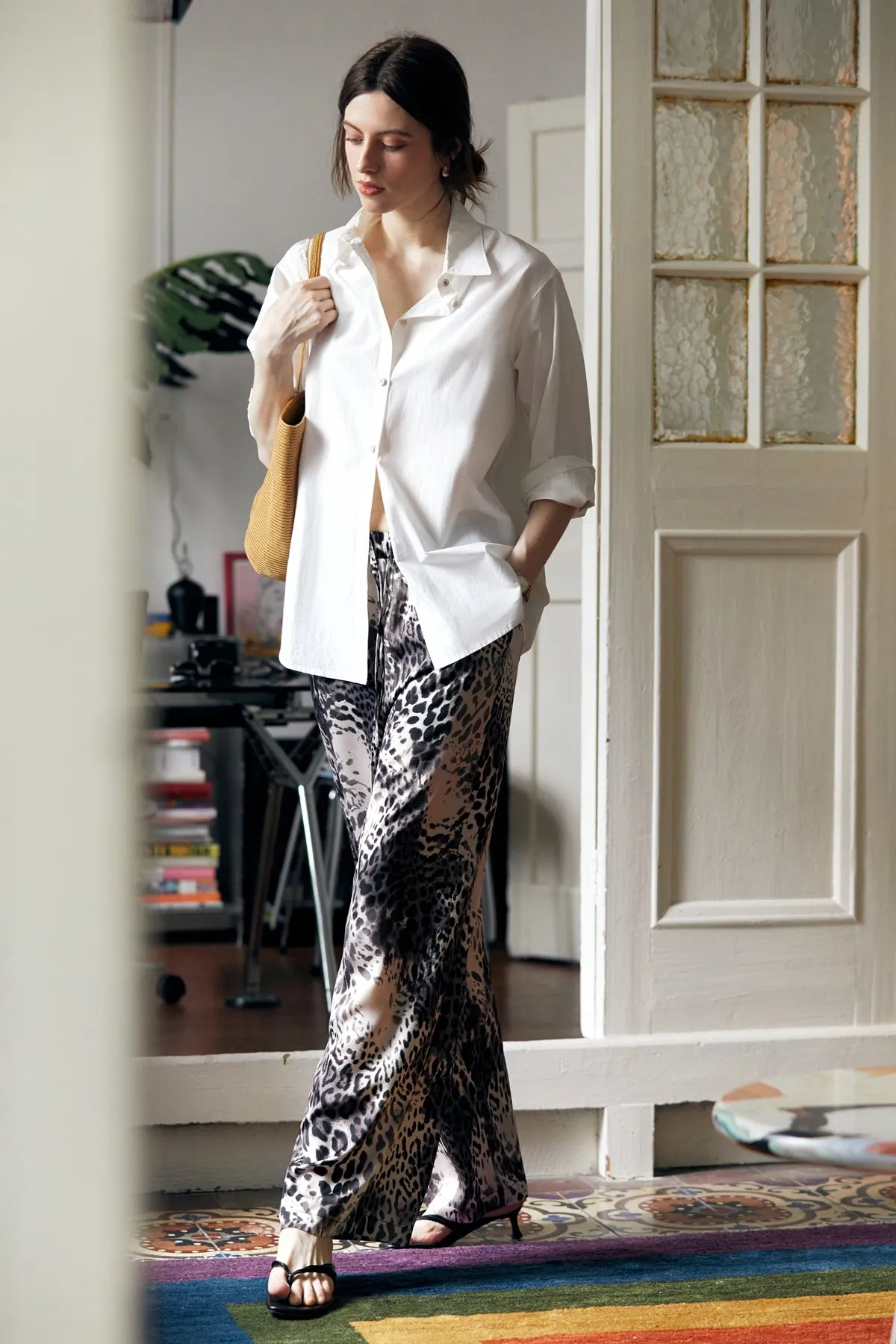 Leopard Print Wide-Leg Trousers