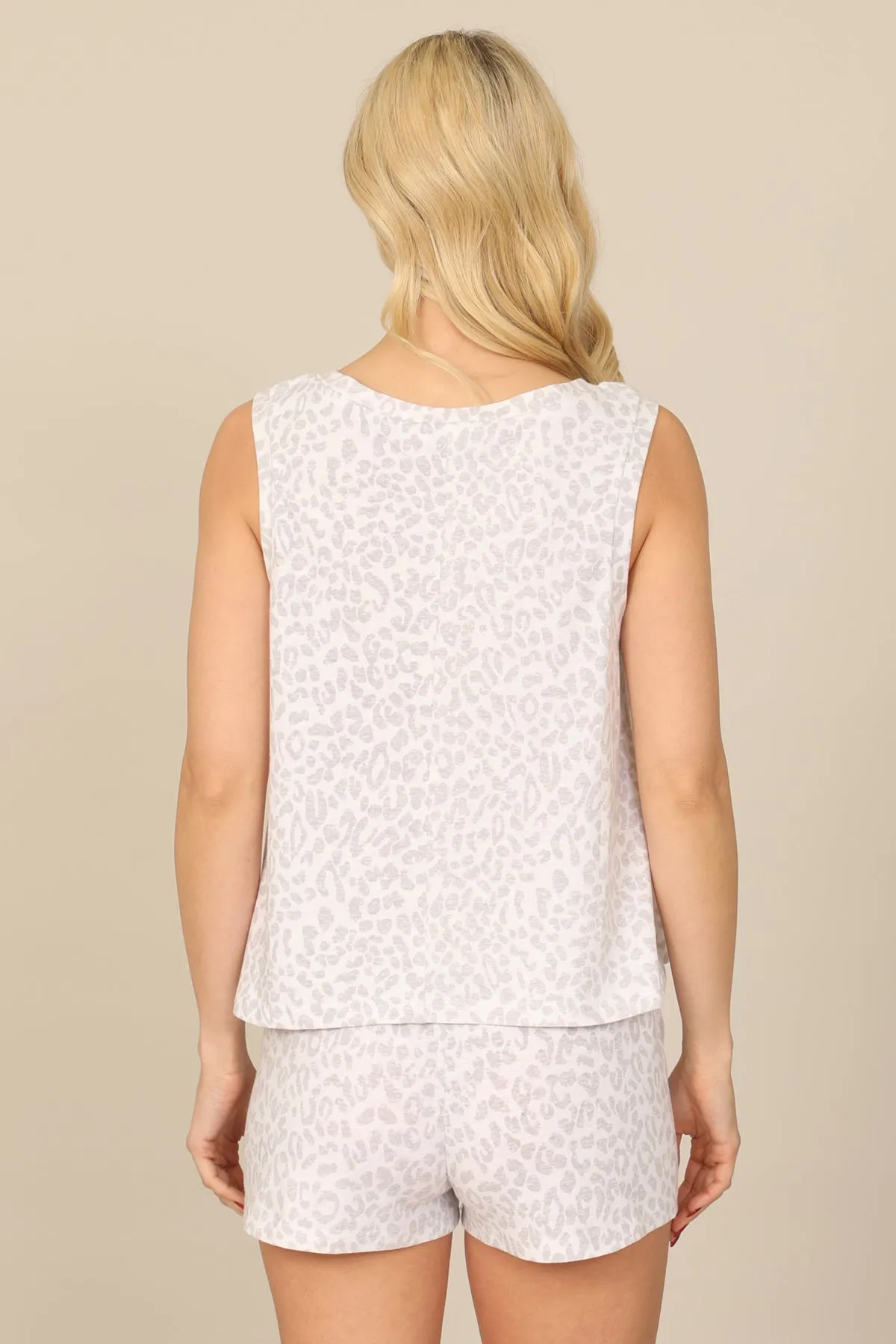 LEOPARD SLEEVELESS V-NECK TOP & SHORT SET