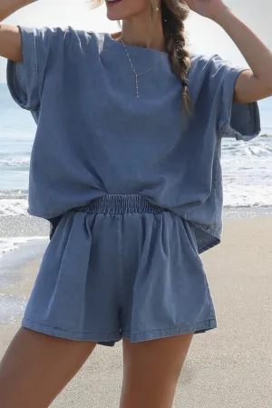 Light Blue Short Relaxed Denim Two-piece Set