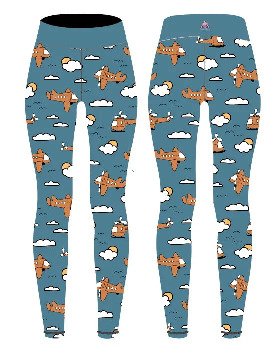 Light Blue/Rust Planes Capri Women's Activewear Leggings