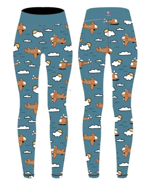 Light Blue/Rust Planes Capri Women's Activewear Leggings