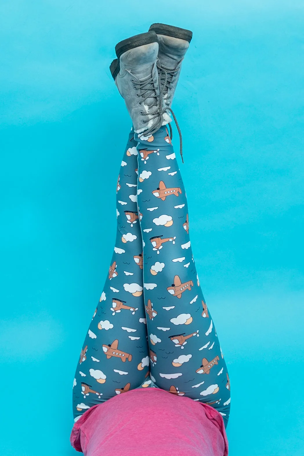 Light Blue/Rust Planes Women’s Activewear Leggings - Tall 33” inside leg