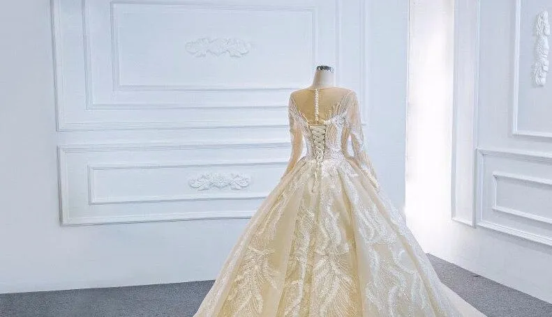 Light Champagne Beading Dubai Winter Composite Lace High-end Wedding Dress 2020 Sexy Luxury Sparkle Bridal Gown Real Photos