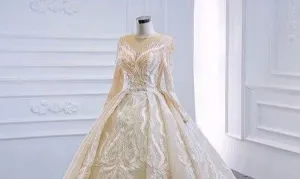 Light Champagne Beading Dubai Winter Composite Lace High-end Wedding Dress 2020 Sexy Luxury Sparkle Bridal Gown Real Photos