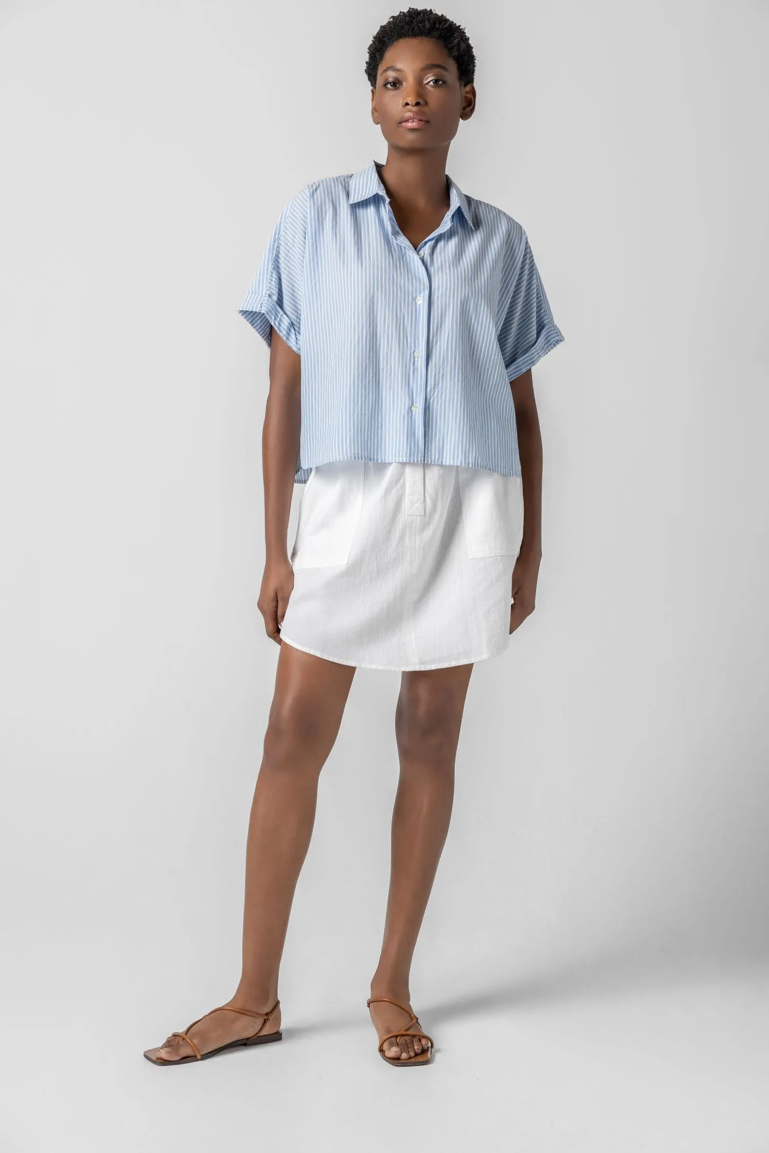 Lilla P Striped Boxy Button Down Top