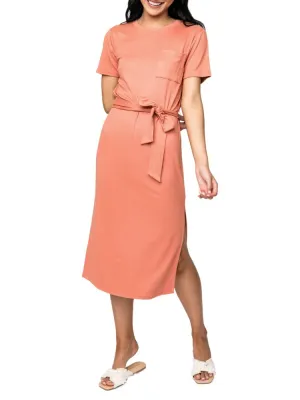 Lindsey Slim Fit Midi T-Shirt Dress with Gibsonlook Belt in Peach Quartz