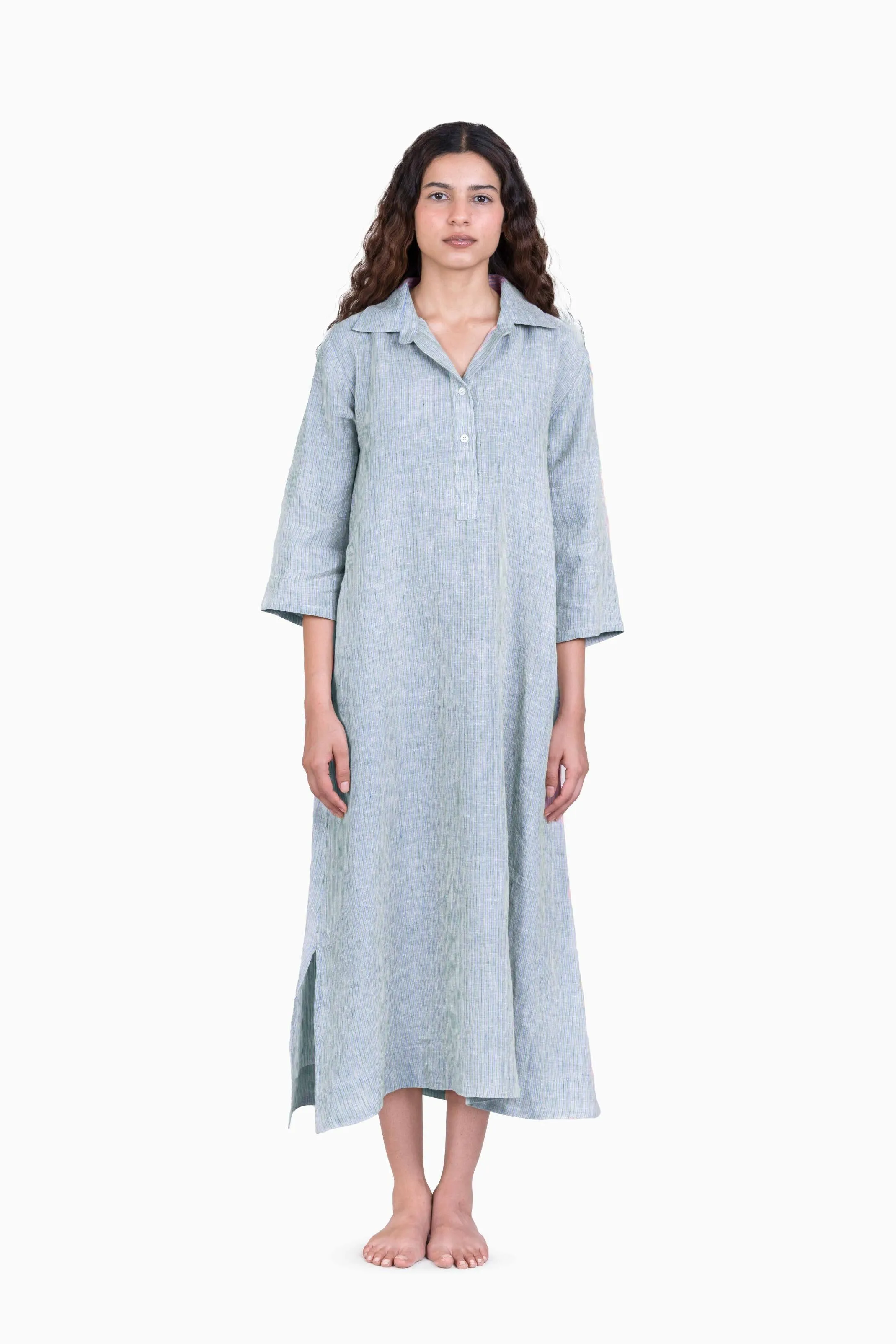 Linen Avery Dress-Swirly Green