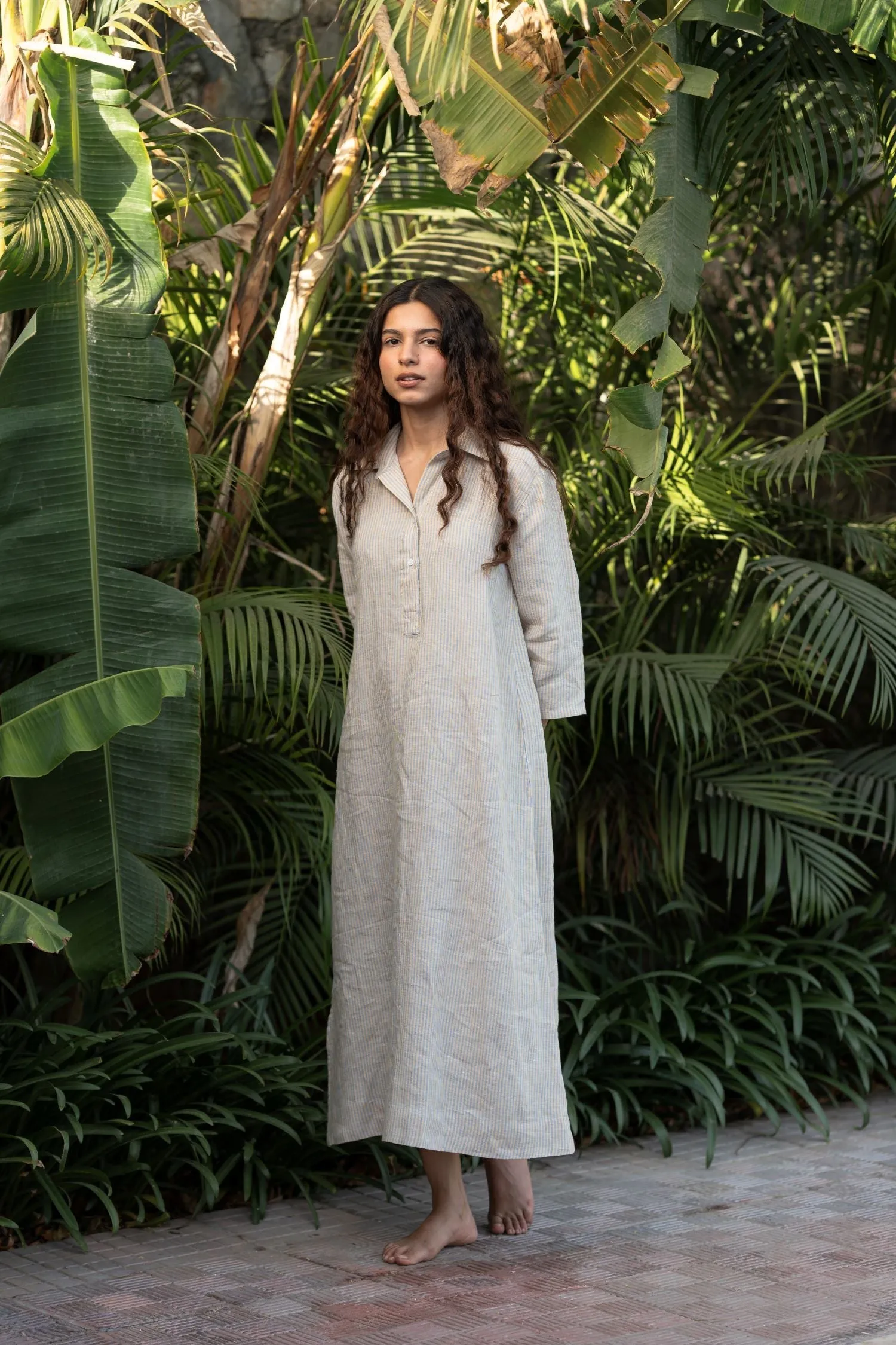 Linen Avery Dress-Swirly Green