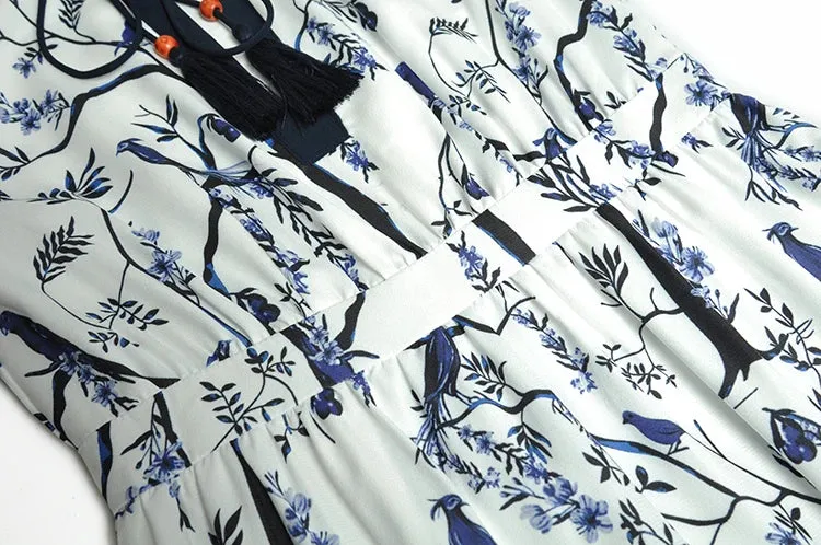 London Vintage Print Ruffles Dress