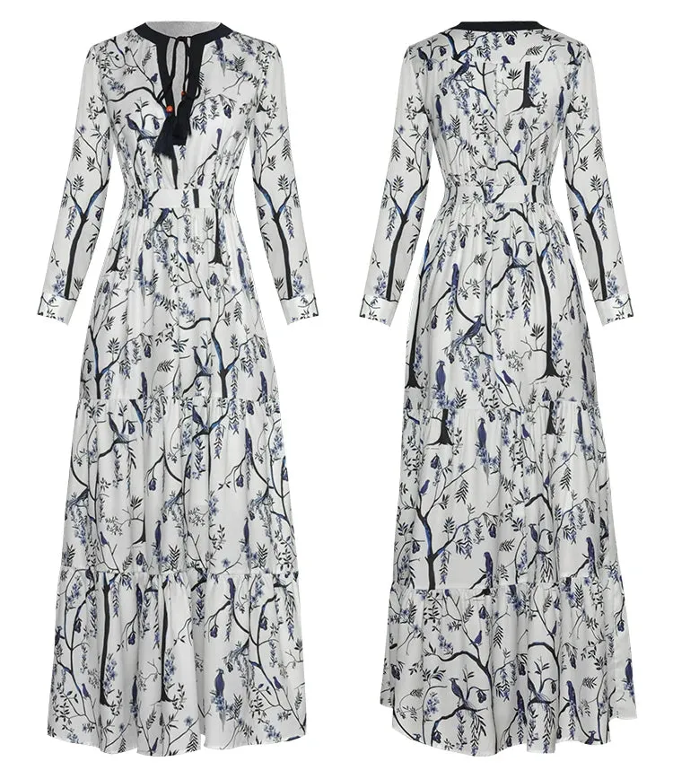London Vintage Print Ruffles Dress